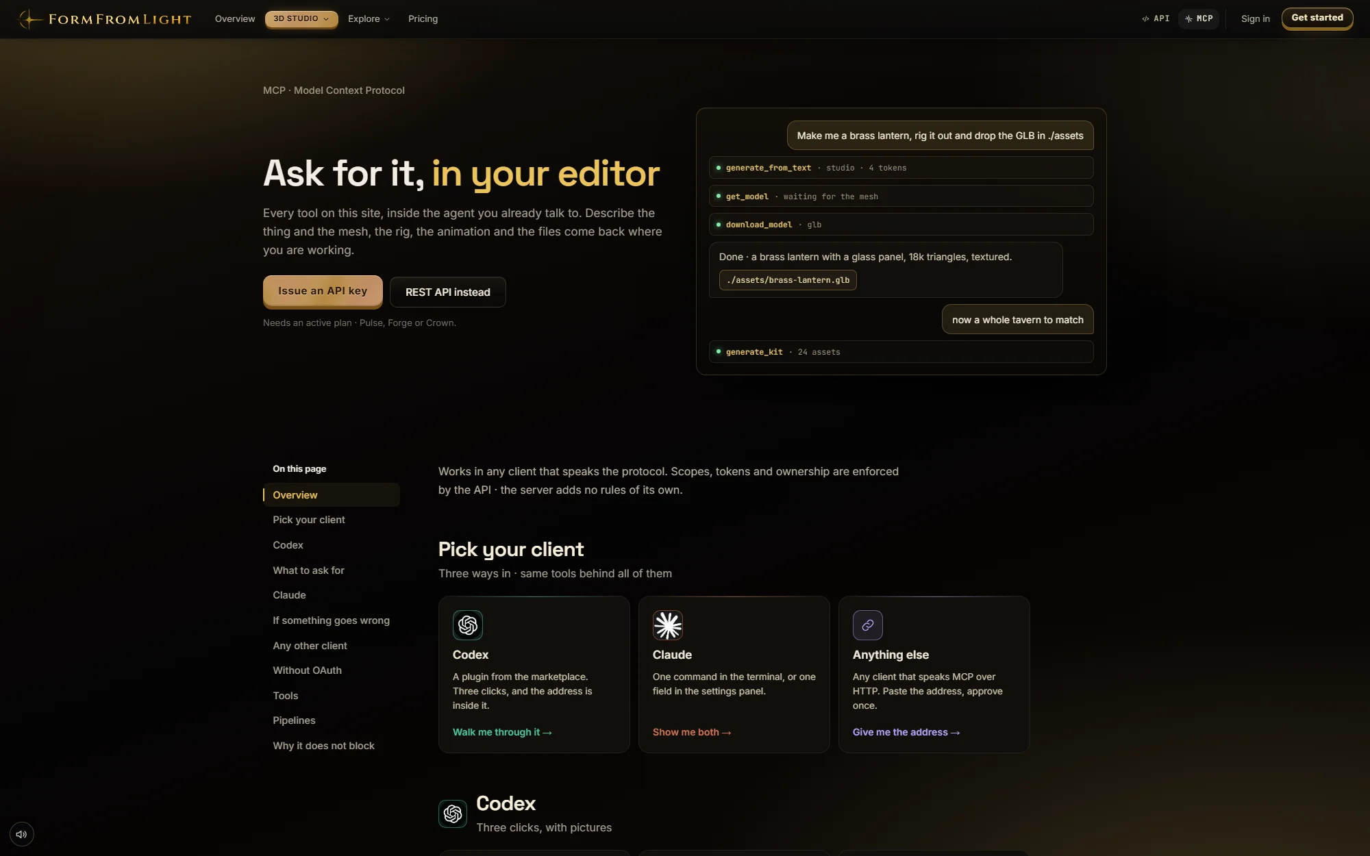 The MCP documentation page listing the 22 tools the server exposes